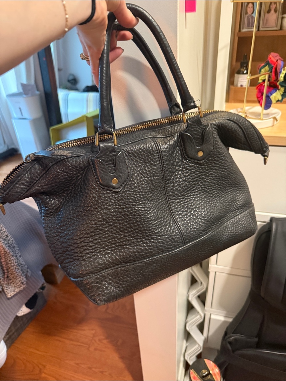 Madewell Black Pebbled Leather Top-Handle Satchel